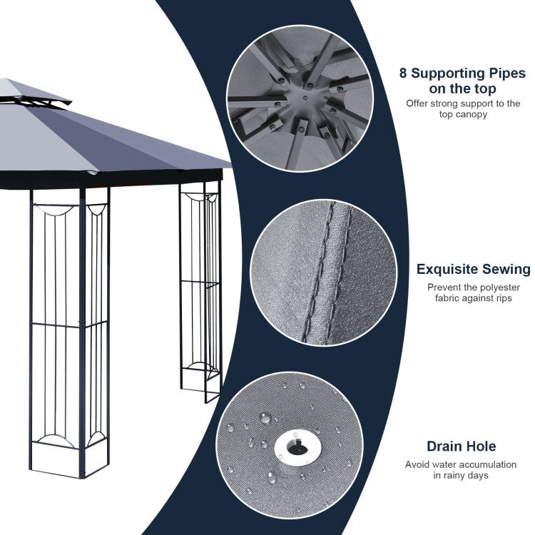 10 x 10 FT Heavy-Duty Patio Canopy Gazebo Tent with 2 Tier Vented Roof