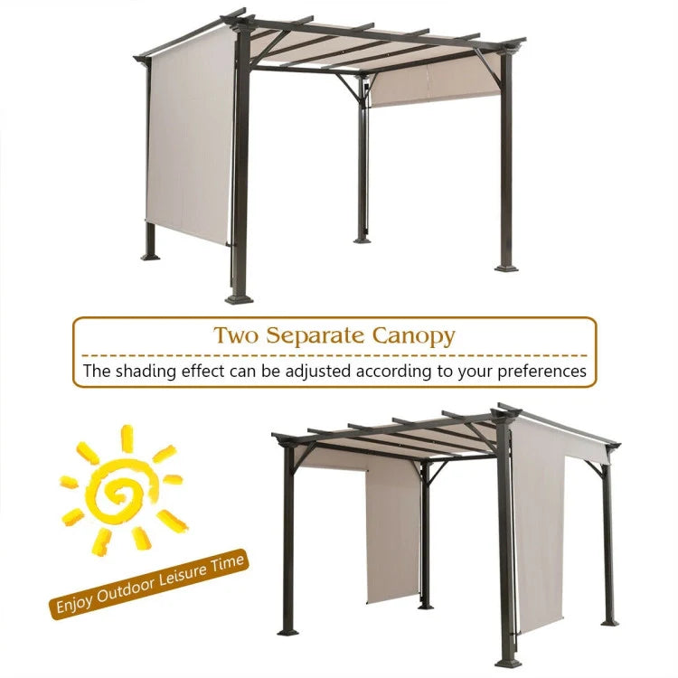 10 x 10 Feet Outdoor Metal Frame Pergola Gazebo Patio Garden Furniture Shelter With Retractable Canopy Shade