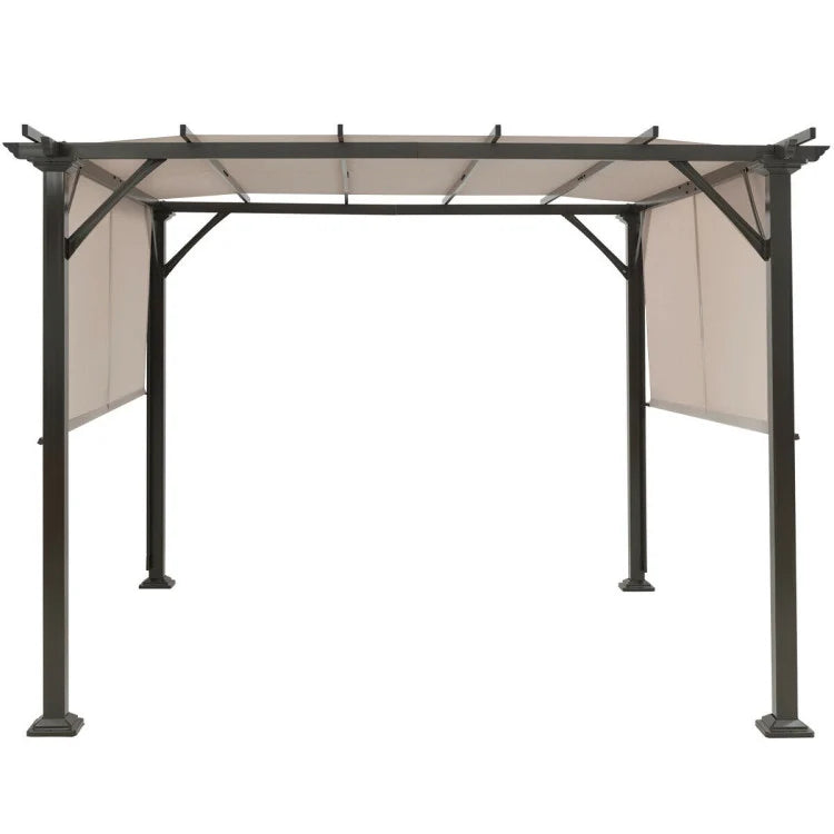 10 x 10 Feet Outdoor Metal Frame Pergola Gazebo Patio Garden Furniture Shelter With Retractable Canopy Shade