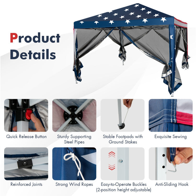 10 x 10 Feet Outdoor Pop-up Canopy Tent Gazebo Shelter with 4 Removable Mesh Walls