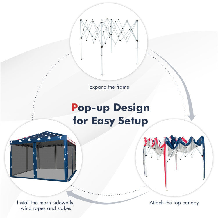 10 x 10 Feet Outdoor Pop-up Canopy Tent Gazebo Shelter with 4 Removable Mesh Walls