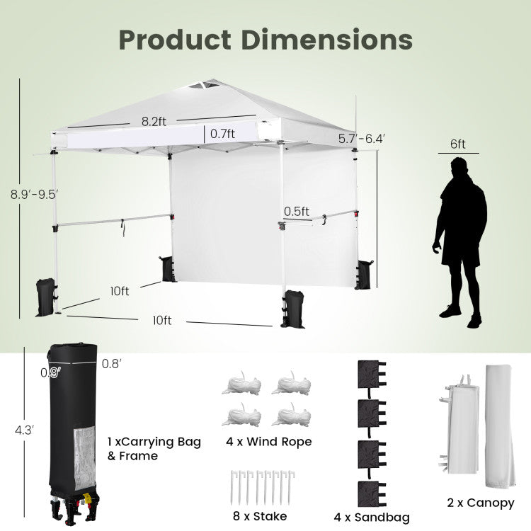 10 x 10 Feet Portable Commercial Pop-up Canopy Foldable Party Tent Awning with Detachable Sidewall and Roller Bag