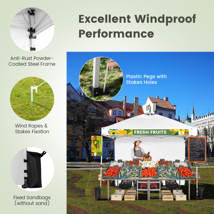 10 x 10 Feet Portable Commercial Pop-up Canopy Foldable Party Tent Awning with Detachable Sidewall and Roller Bag