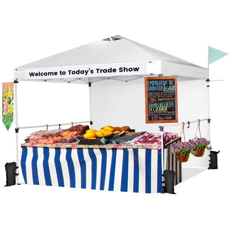 10 x 10 Feet Portable Commercial Pop-up Canopy Foldable Party Tent Awning with Detachable Sidewall and Roller Bag