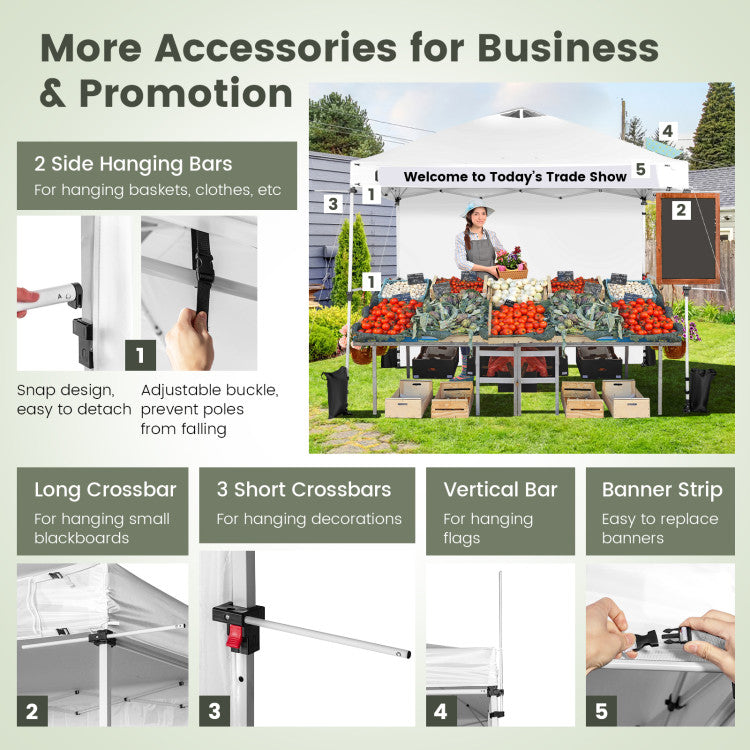 10 x 10 Feet Portable Commercial Pop-up Canopy Foldable Party Tent Awning with Detachable Sidewall and Roller Bag