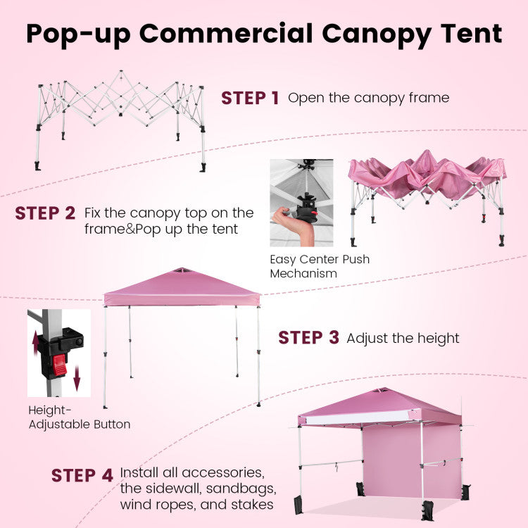 10 x 10 Feet Portable Commercial Pop-up Canopy Foldable Party Tent Awning with Detachable Sidewall and Roller Bag
