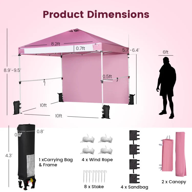 10 x 10 Feet Portable Commercial Pop-up Canopy Foldable Party Tent Awning with Detachable Sidewall and Roller Bag