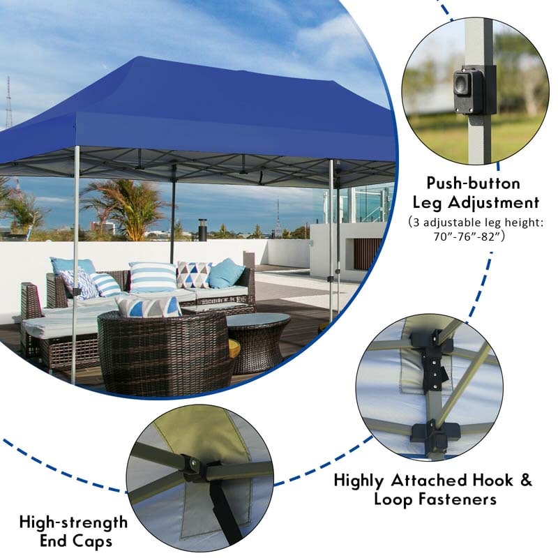 10 x 20 FT Outdoor Pop Up Canopy Portable Folding Camping Tent with Adjustable Height and Storage Bag