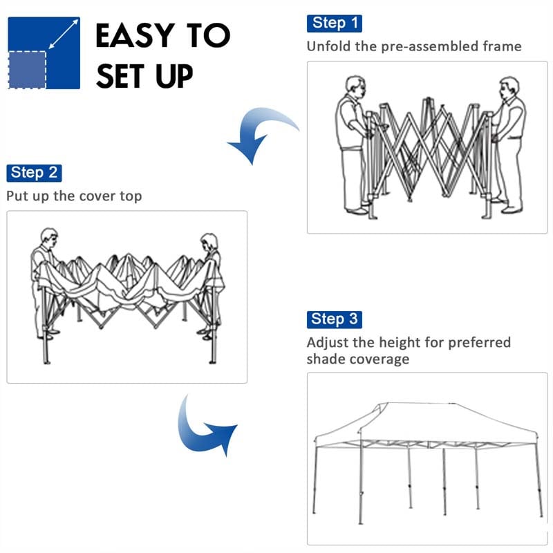 10 x 20 FT Outdoor Pop Up Canopy Portable Folding Camping Tent with Adjustable Height and Storage Bag
