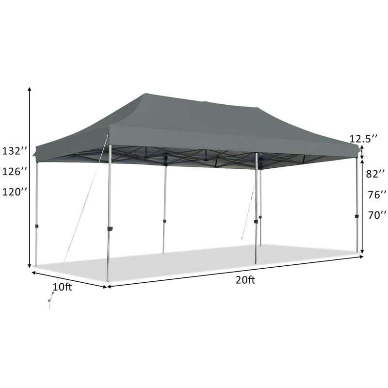 10 x 20 FT Outdoor Pop Up Canopy Portable Folding Camping Tent with Adjustable Height and Storage Bag