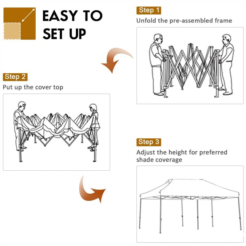 10 x 20 FT Outdoor Pop Up Canopy Portable Folding Camping Tent with Adjustable Height and Storage Bag