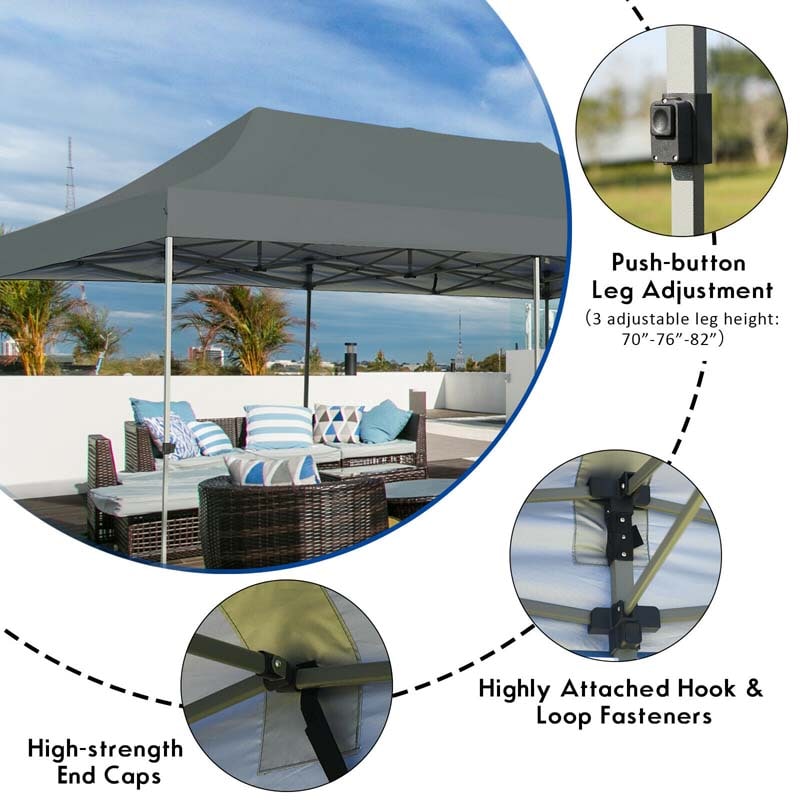 10 x 20 FT Outdoor Pop Up Canopy Portable Folding Camping Tent with Adjustable Height and Storage Bag