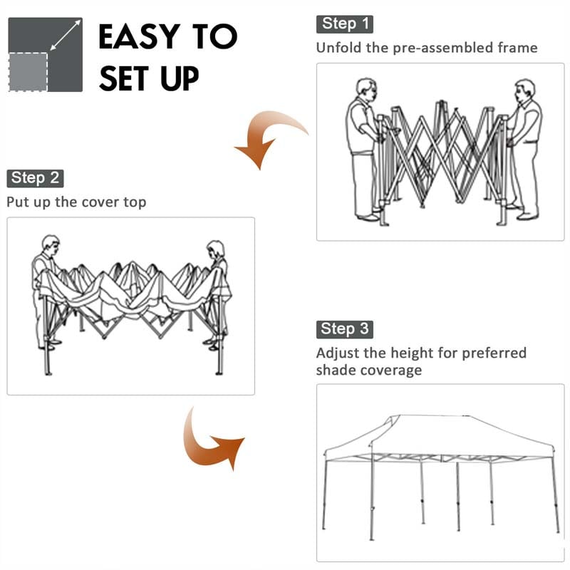 10 x 20 FT Outdoor Pop Up Canopy Portable Folding Camping Tent with Adjustable Height and Storage Bag