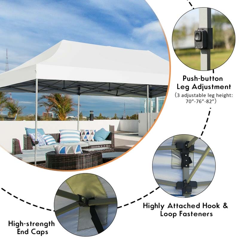 10 x 20 FT Outdoor Pop Up Canopy Portable Folding Camping Tent with Adjustable Height and Storage Bag