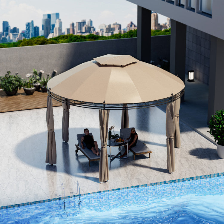 11.5 Feet Outdoor Dome Gazebo Patio Round Canopy Shelter with Removable Curtain and Large Activity Space