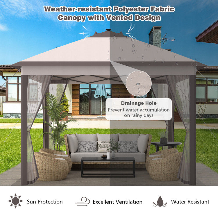 11 x 11 Feet Outdoor Height Adjustable Gazebo Patio Foldable Canopy Tent with Solar LED Light