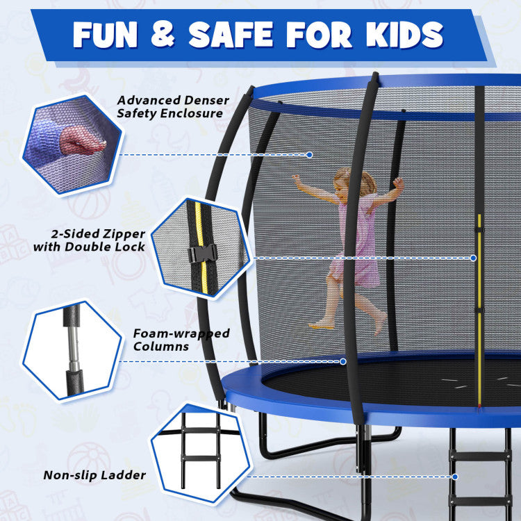 12FT ASTM Approved Trampolines Outdoor Large Recreational Trampoline with Enclosure Net and Safety Pad for Kids Youth Adults