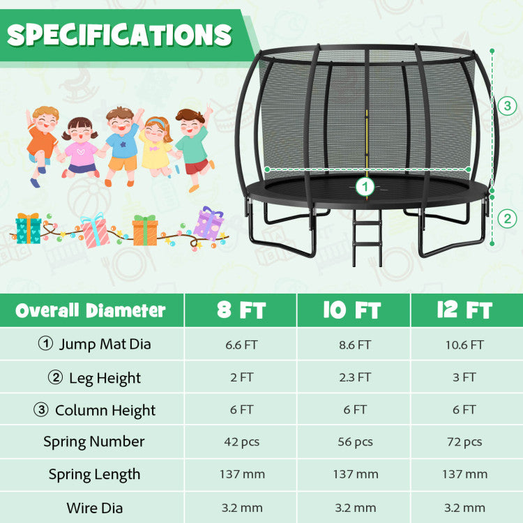 12FT ASTM Approved Trampolines Outdoor Large Recreational Trampoline with Enclosure Net and Safety Pad for Kids Youth Adults