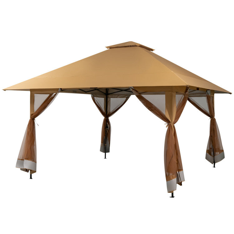 13 x 13 Feet Outdoor Pop-up Gazebo Patio Instant Canopy Shelter Tent with Mesh Sidewall and Vented Top