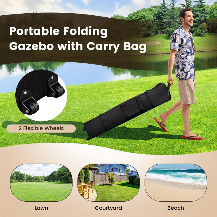 13 x 13 Feet Outdoor Pop-up Gazebo Patio Instant Canopy Shelter Tent with Mesh Sidewall and Vented Top