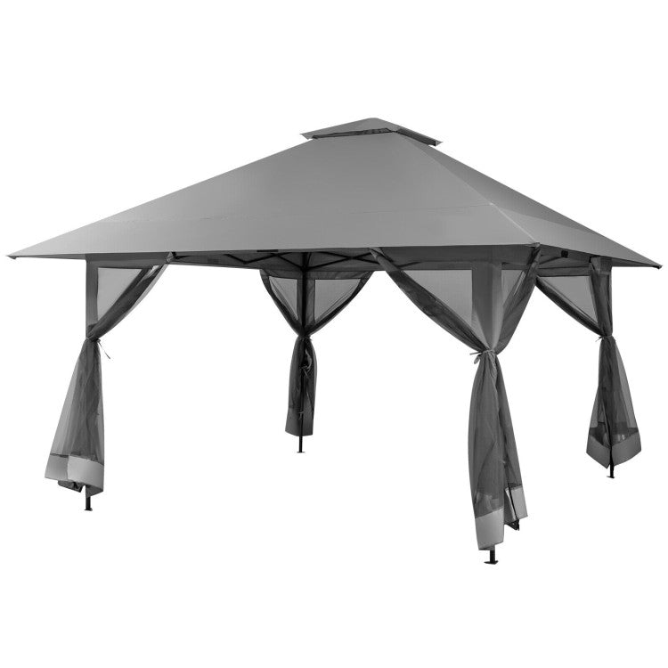 13 x 13 Feet Outdoor Pop-up Gazebo Patio Instant Canopy Shelter Tent with Mesh Sidewall and Vented Top