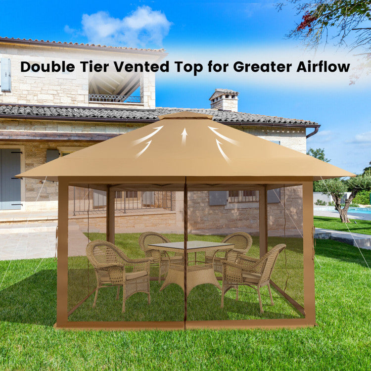 13 x 13 Feet Outdoor Pop-up Gazebo Patio Instant Canopy Shelter Tent with Mesh Sidewall and Vented Top