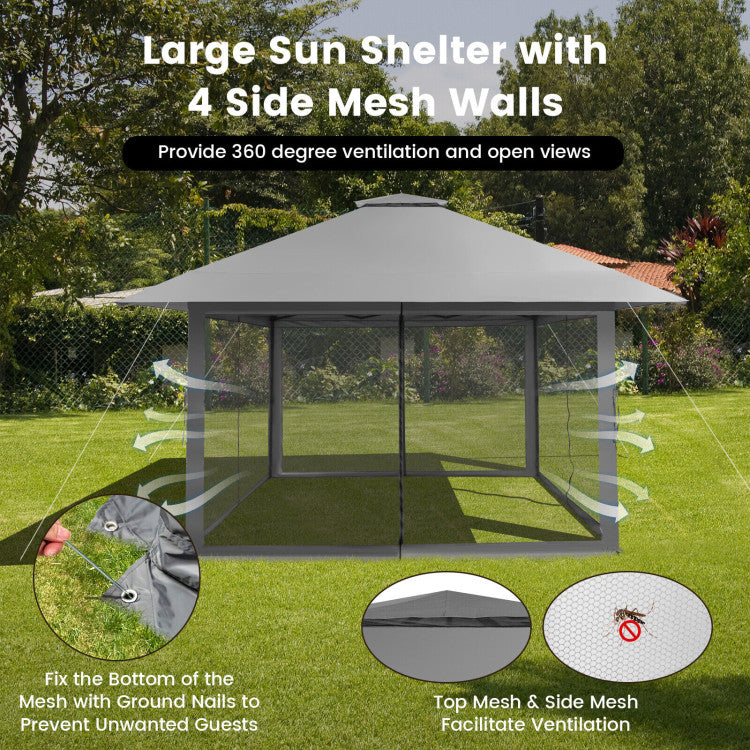 13 x 13 Feet Outdoor Pop-up Gazebo Patio Instant Canopy Shelter Tent with Mesh Sidewall and Vented Top