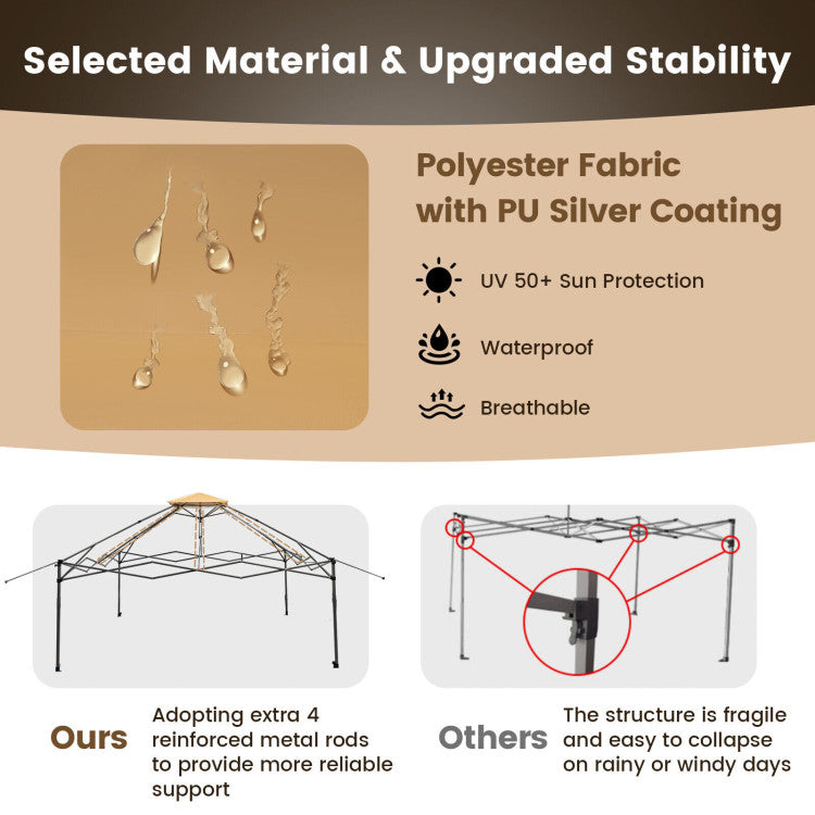 13 x 13 Feet Outdoor Pop-up Gazebo Patio Instant Canopy Shelter Tent with Mesh Sidewall and Vented Top