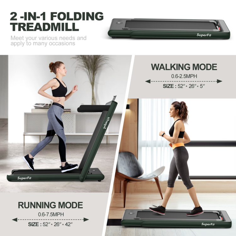 2-in-1 Folding Electric Motorized Treadmill with Remote Control and Dual Display