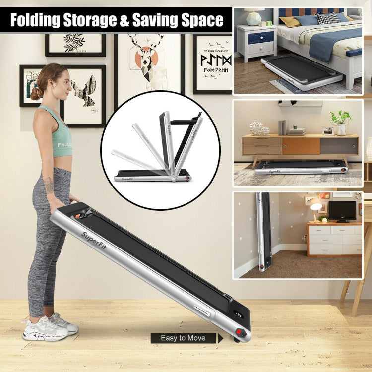 2-in-1 Folding Electric Motorized Treadmill with Remote Control and Dual Display