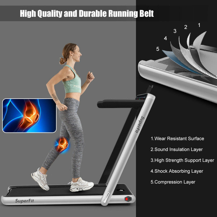 2-in-1 Folding Electric Motorized Treadmill with Remote Control and Dual Display