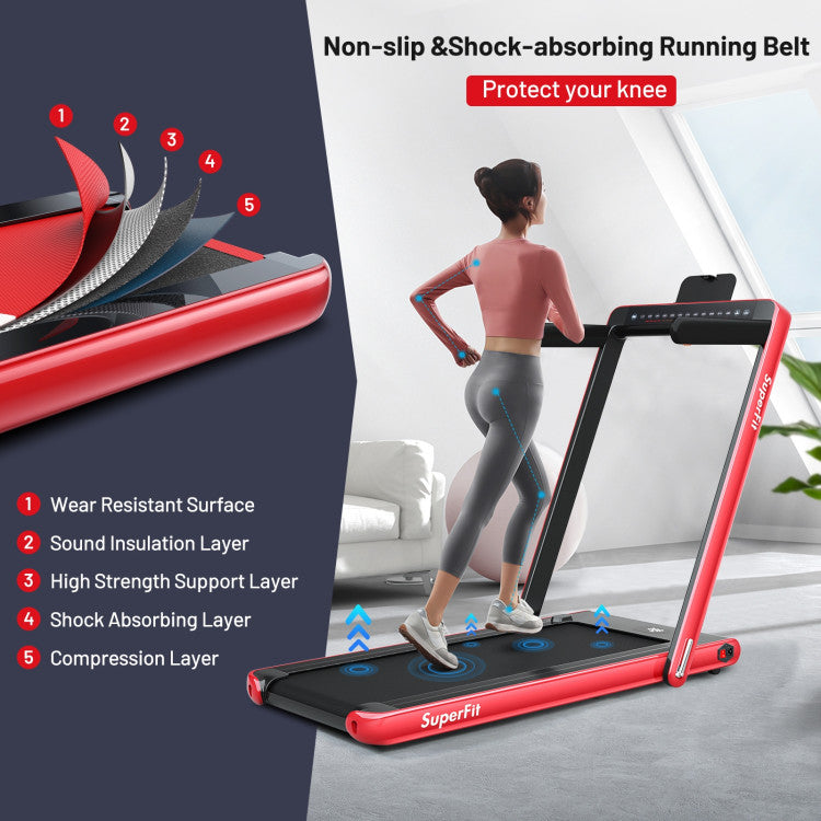 2-in-1 Folding Electric Motorized Treadmill with Remote Control and Dual Display