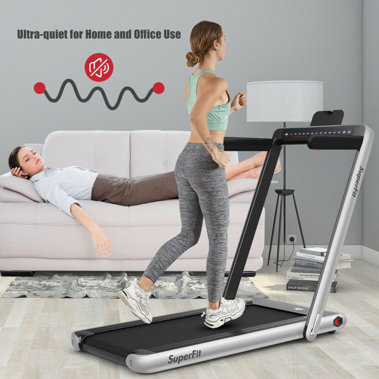 2-in-1 Folding Electric Motorized Treadmill with Remote Control and Dual Display