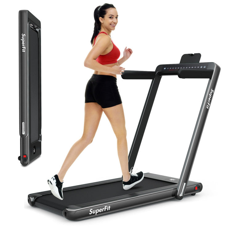2-in-1 Folding Electric Motorized Treadmill with Remote Control and Dual Display