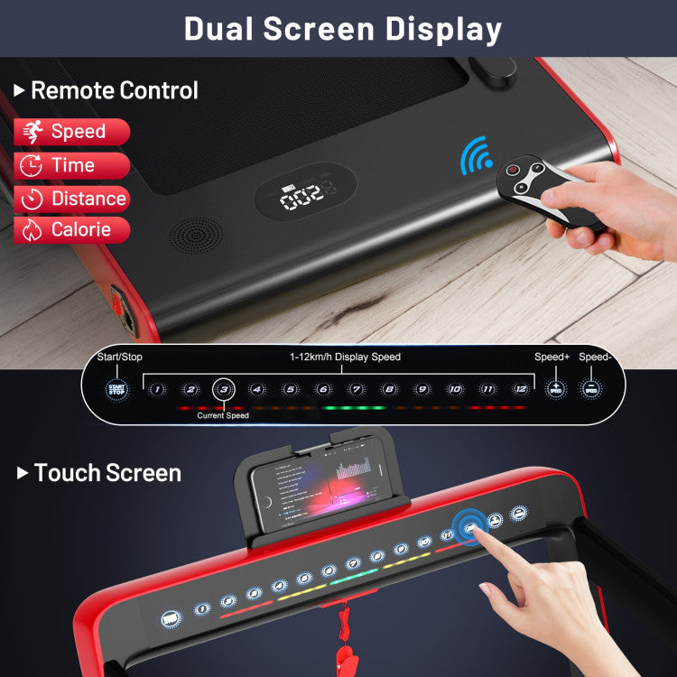 2-in-1 Folding Electric Motorized Treadmill with Remote Control and Dual Display