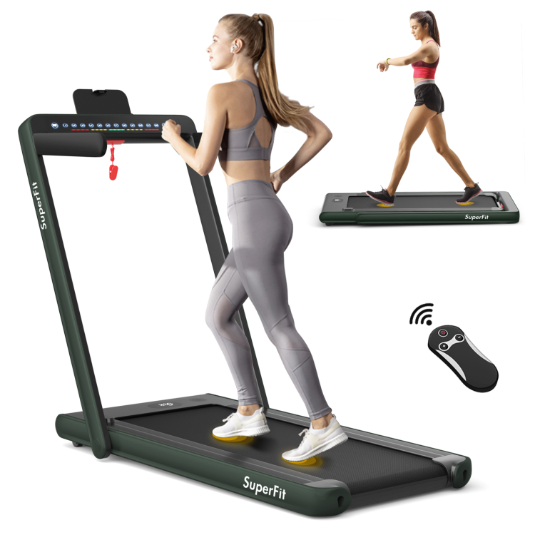 2-in-1 Folding Electric Motorized Treadmill with Remote Control and Dual Display