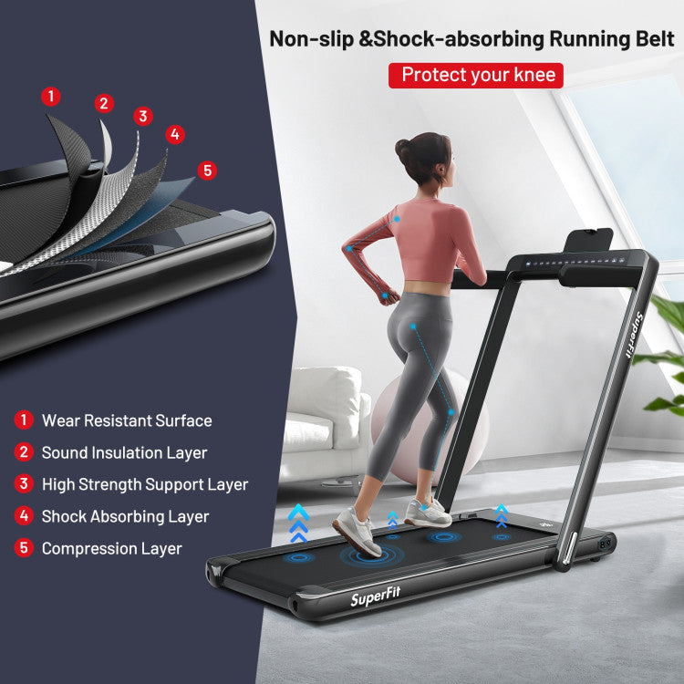 2-in-1 Folding Electric Motorized Treadmill with Remote Control and Dual Display