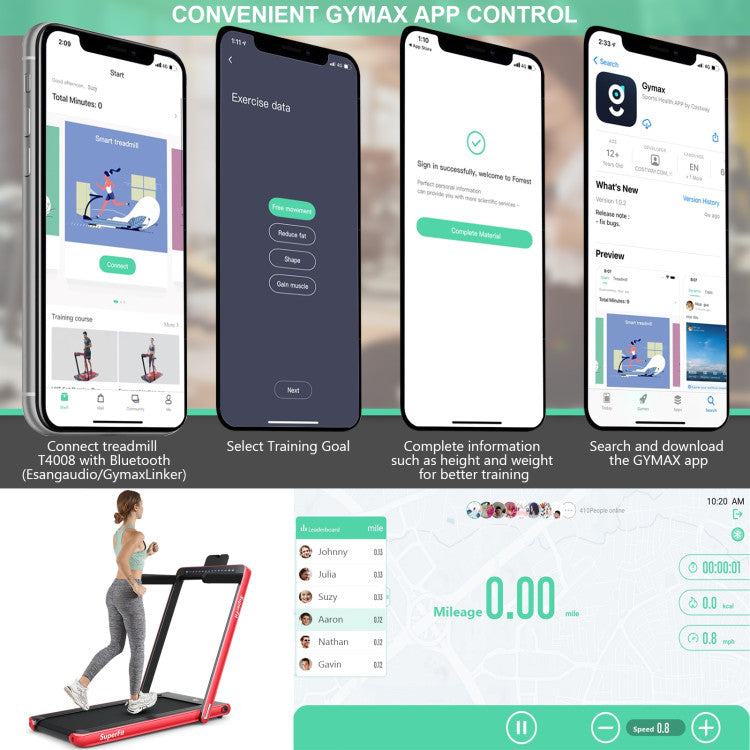 2-in-1 Folding Electric Motorized Treadmill with Remote Control and Dual Display