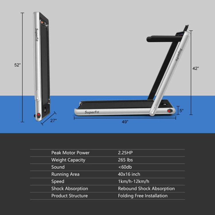 2-in-1 Folding Electric Motorized Treadmill with Remote Control and Dual Display