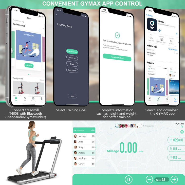 2-in-1 Folding Electric Motorized Treadmill with Remote Control and Dual Display