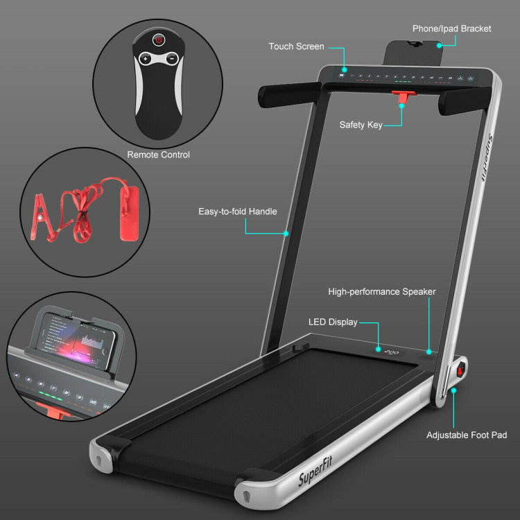 2-in-1 Folding Electric Motorized Treadmill with Remote Control and Dual Display