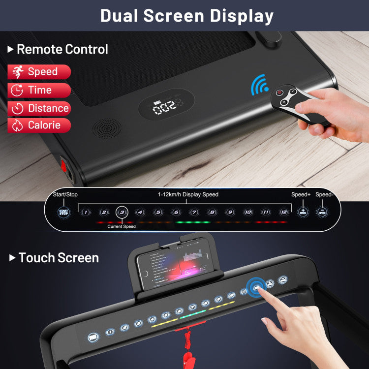 2-in-1 Folding Electric Motorized Treadmill with Remote Control and Dual Display