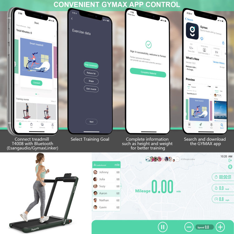 2-in-1 Folding Electric Motorized Treadmill with Remote Control and Dual Display
