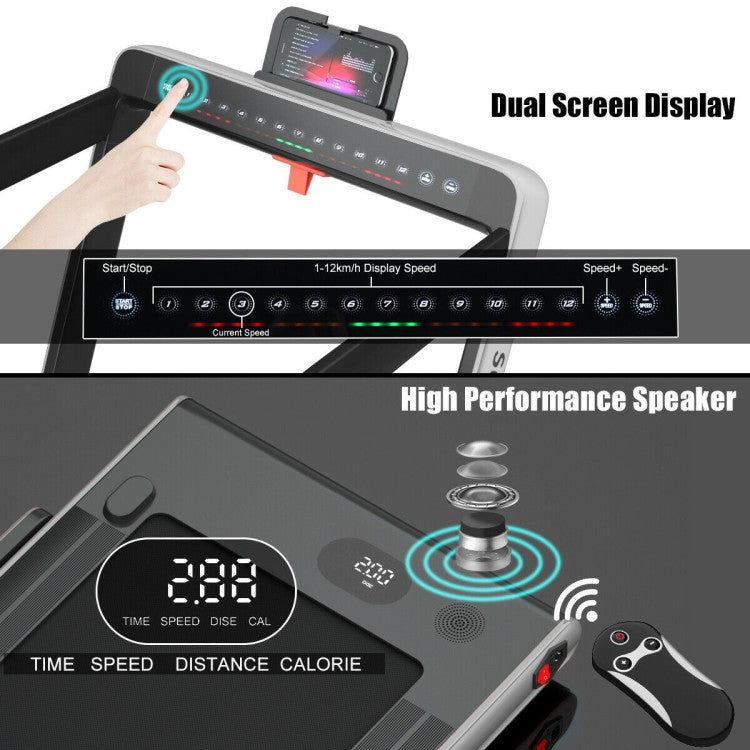2-in-1 Folding Electric Motorized Treadmill with Remote Control and Dual Display