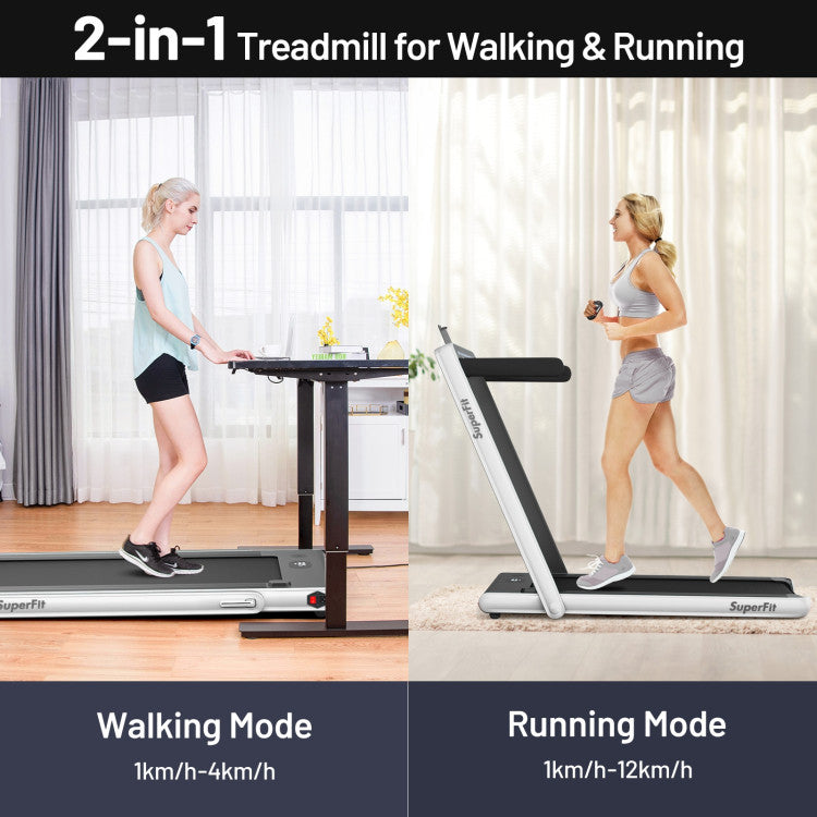 2-in-1 Folding Electric Motorized Treadmill with Remote Control and Dual Display