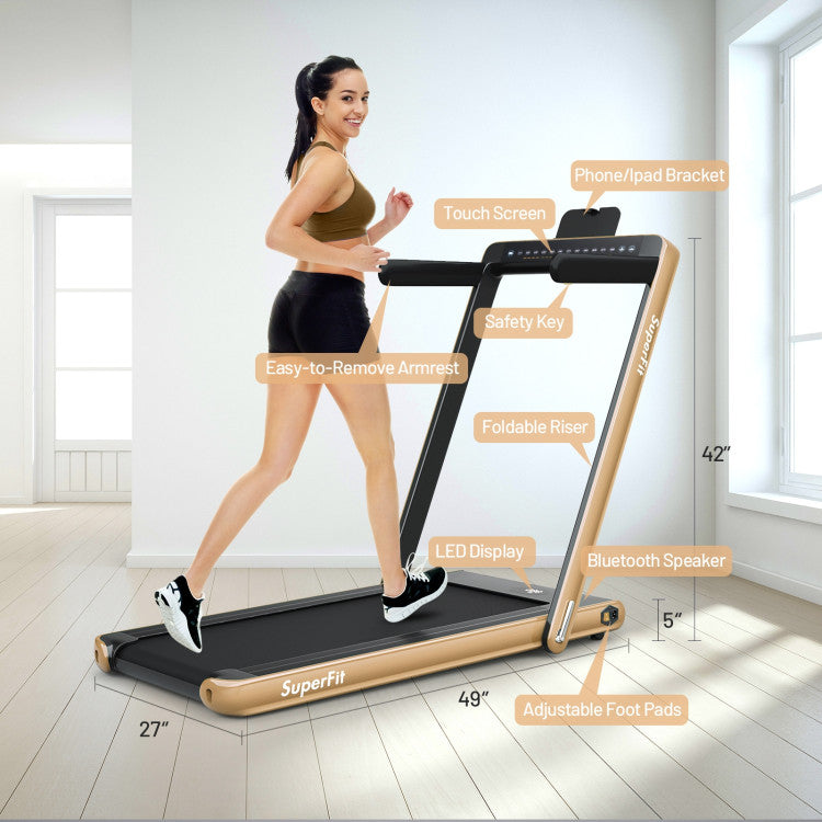 2-in-1 Folding Electric Motorized Treadmill with Remote Control and Dual Display