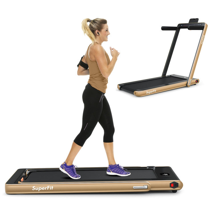 2-in-1 Folding Electric Motorized Treadmill with Remote Control and Dual Display