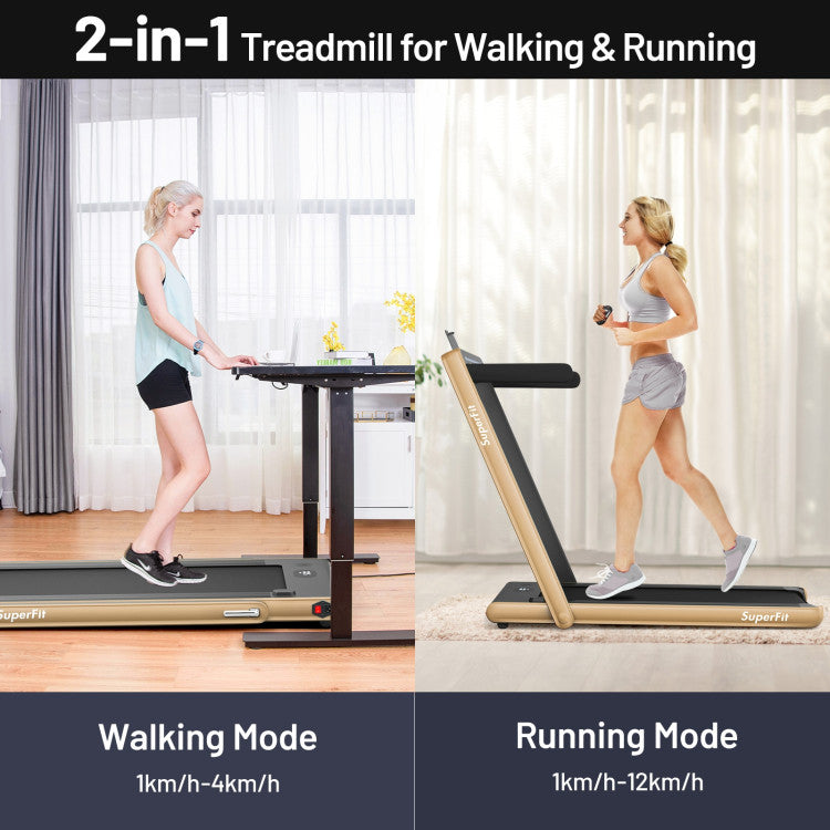 2-in-1 Folding Electric Motorized Treadmill with Remote Control and Dual Display
