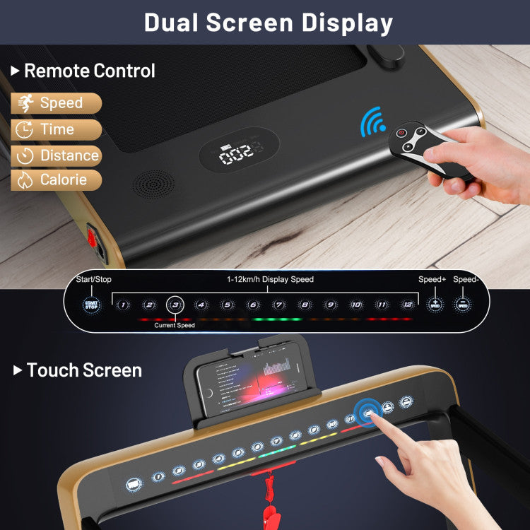 2-in-1 Folding Electric Motorized Treadmill with Remote Control and Dual Display