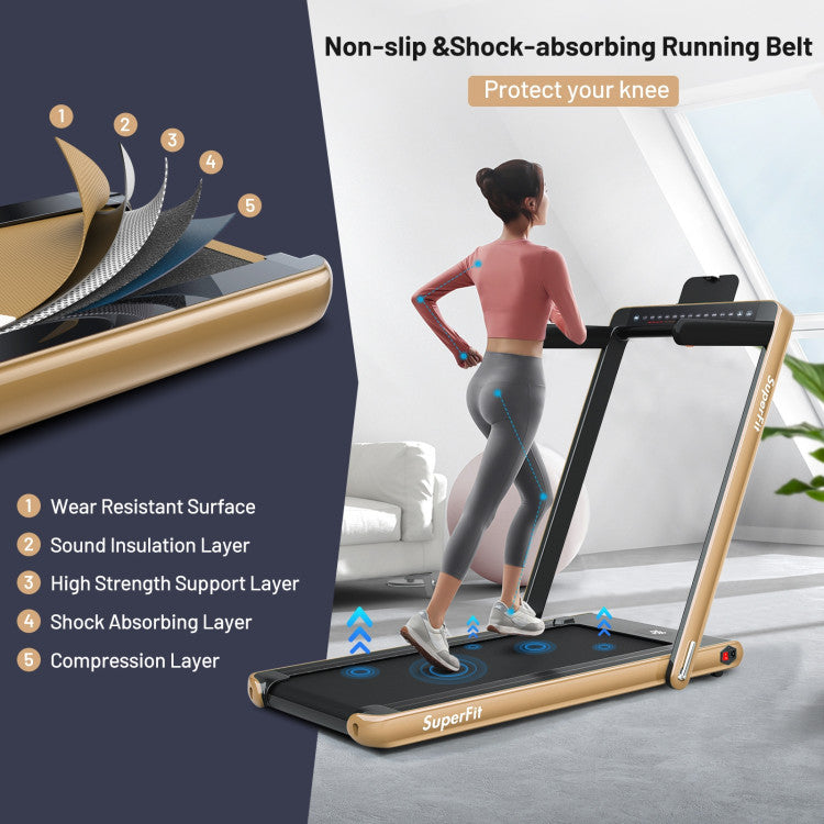 2-in-1 Folding Electric Motorized Treadmill with Remote Control and Dual Display